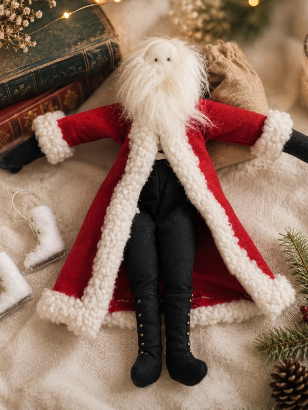 Vintage 1987 Handmade Primitive Santa Doll Rustic Folk Art Christmas Decor